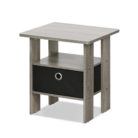 Furinno 11157GYW-BK End Table Bedroom Night Stand With Bin Drawer; French Oak Grey & Black